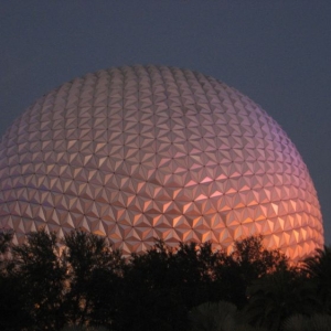 Spaceship Earth during sunset.